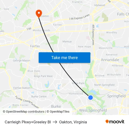 Carrleigh Pkwy+Greeley Bl to Oakton, Virginia map