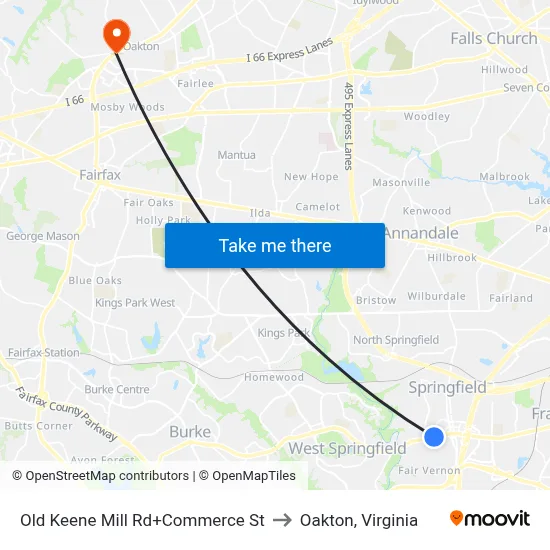 Old Keene Mill Rd+Commerce St to Oakton, Virginia map