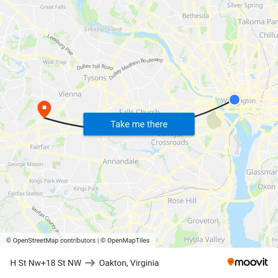 H St Nw+18 St NW to Oakton, Virginia map