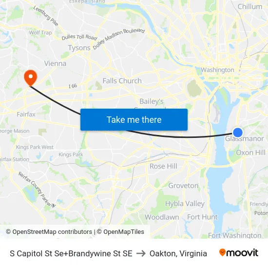 S Capitol St Se+Brandywine St SE to Oakton, Virginia map
