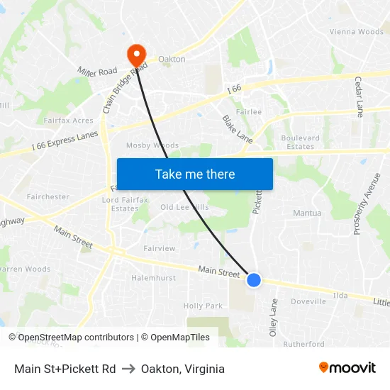 Main St+Pickett Rd to Oakton, Virginia map