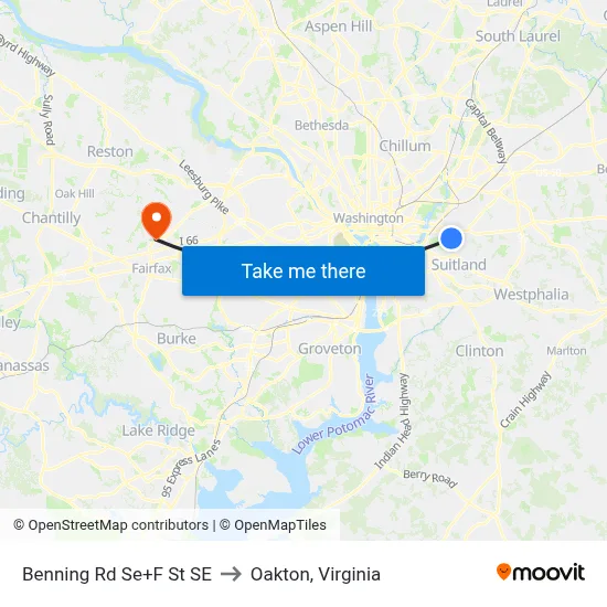 Benning Rd Se+F St SE to Oakton, Virginia map