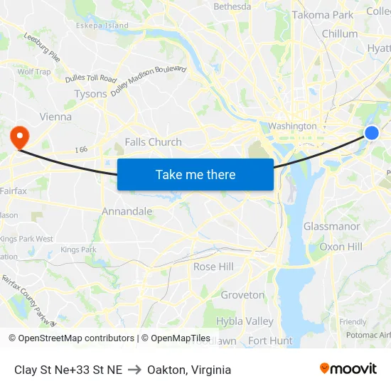 Clay St Ne+33 St NE to Oakton, Virginia map