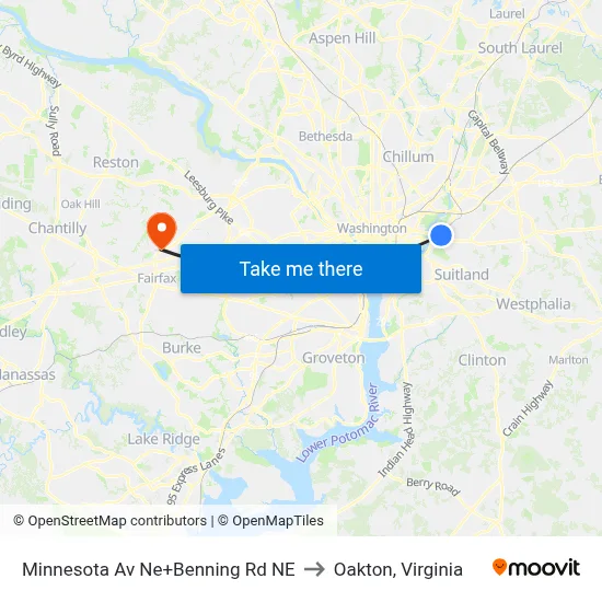 Minnesota Av Ne+Benning Rd NE to Oakton, Virginia map