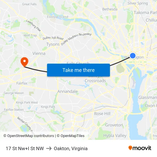 17 St Nw+I St NW to Oakton, Virginia map