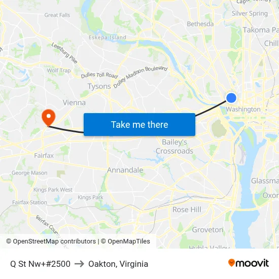 Q St Nw+#2500 to Oakton, Virginia map