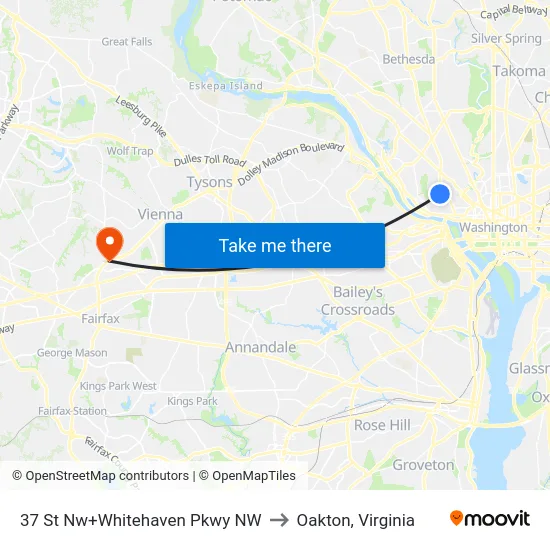37 St Nw+Whitehaven Pkwy NW to Oakton, Virginia map