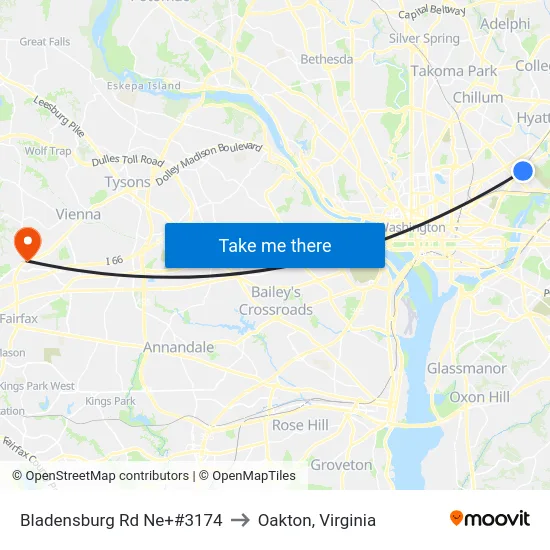 Bladensburg Rd Ne+#3174 to Oakton, Virginia map