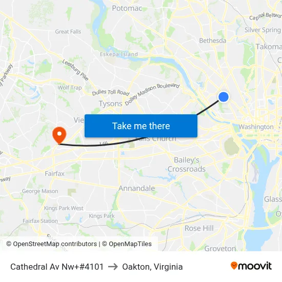 Cathedral Av Nw+#4101 to Oakton, Virginia map