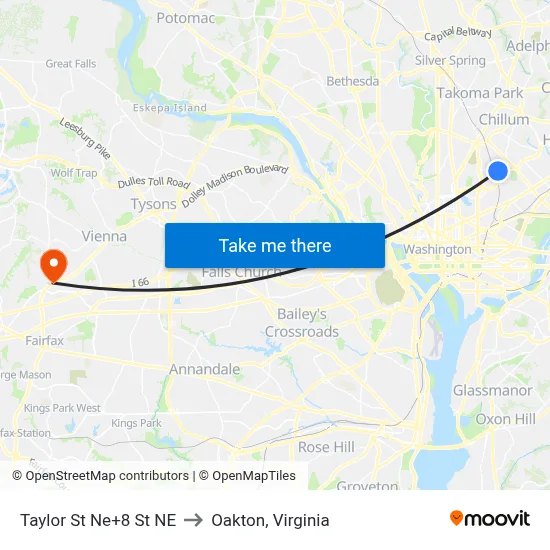 Taylor St Ne+8 St NE to Oakton, Virginia map