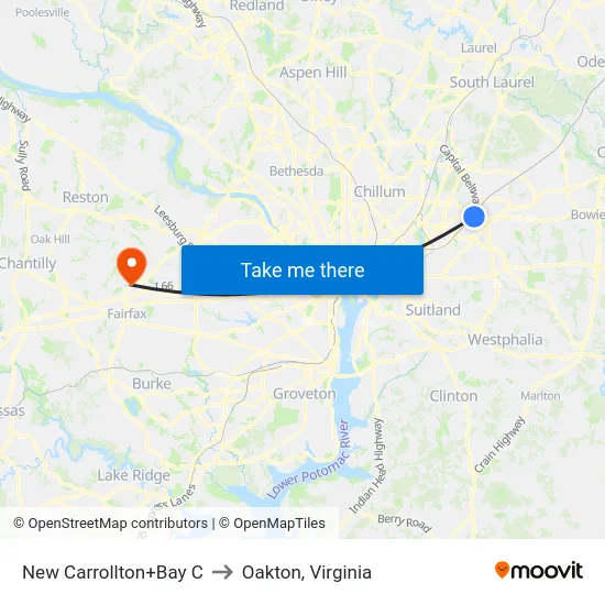 New Carrollton+Bay C to Oakton, Virginia map