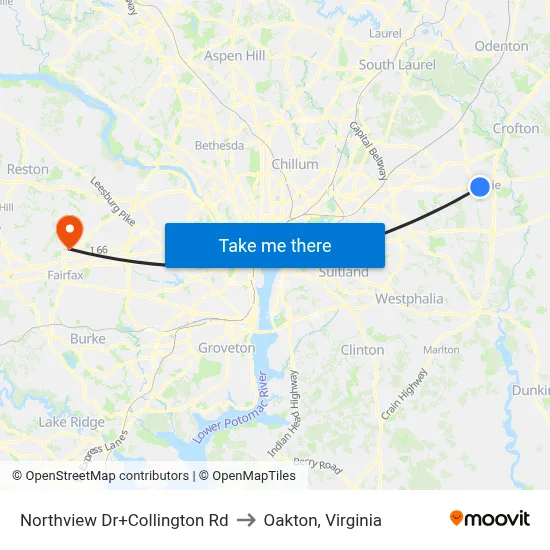 Northview Dr+Collington Rd to Oakton, Virginia map