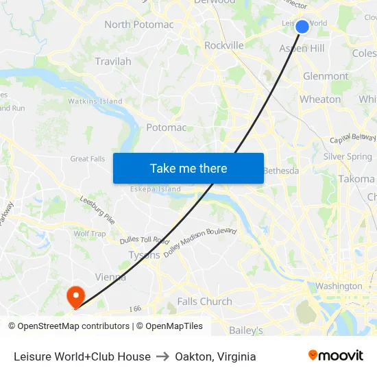 Leisure World+Club House to Oakton, Virginia map