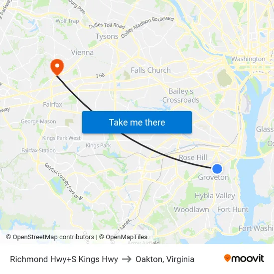 Richmond Hwy+S Kings Hwy to Oakton, Virginia map