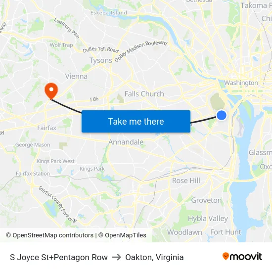 S Joyce St+Pentagon Row to Oakton, Virginia map