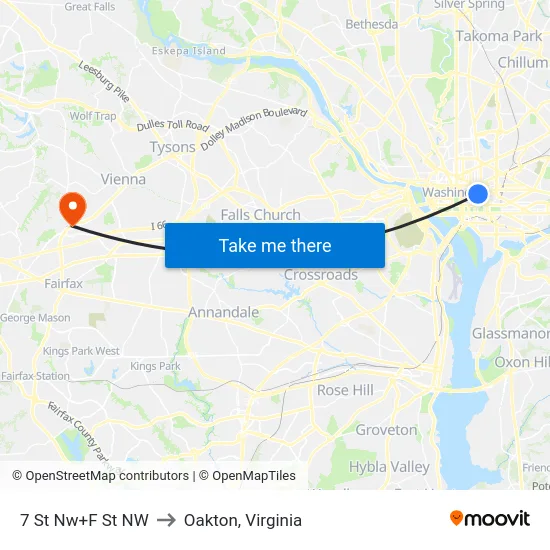 7 St Nw+F St NW to Oakton, Virginia map