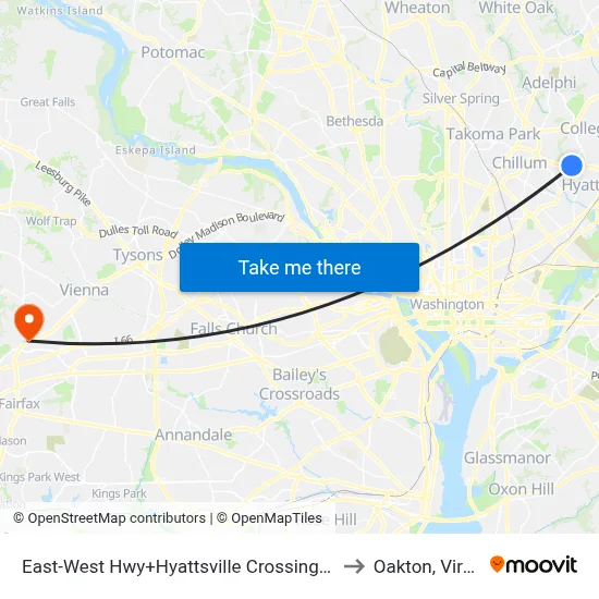 East-West Hwy+Hyattsville Crossing Entrance to Oakton, Virginia map