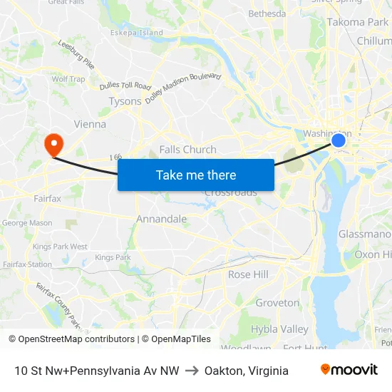 10 St Nw+Pennsylvania Av NW to Oakton, Virginia map