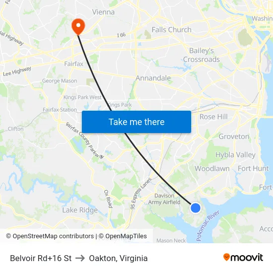 Belvoir Rd+16 St to Oakton, Virginia map