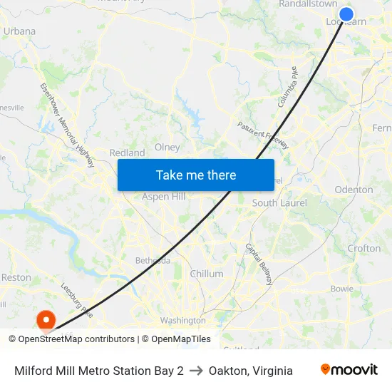 Milford Mill Metro Station Bay 2 to Oakton, Virginia map