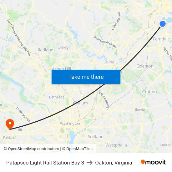 Patapsco Light Rail Station Bay 3 to Oakton, Virginia map