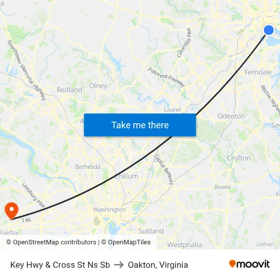 Key Hwy & Cross St Ns Sb to Oakton, Virginia map