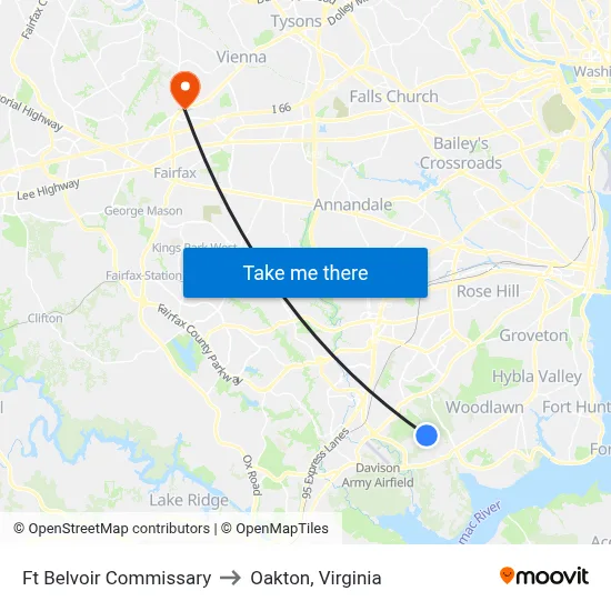 Ft Belvoir Commissary to Oakton, Virginia map