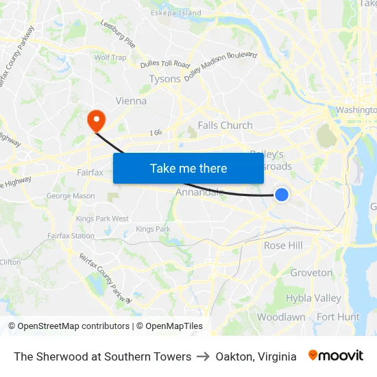 The Sherwood at Southern Towers to Oakton, Virginia map