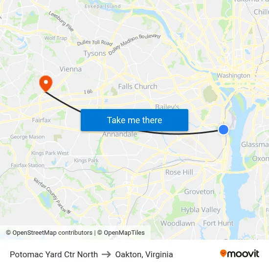 Potomac Yard Ctr North to Oakton, Virginia map