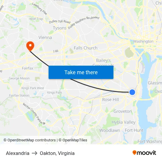 Alexandria to Oakton, Virginia map