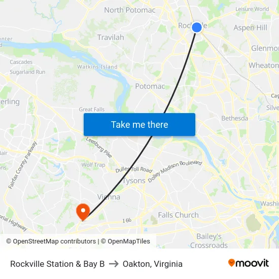 Rockville Station & Bay B to Oakton, Virginia map