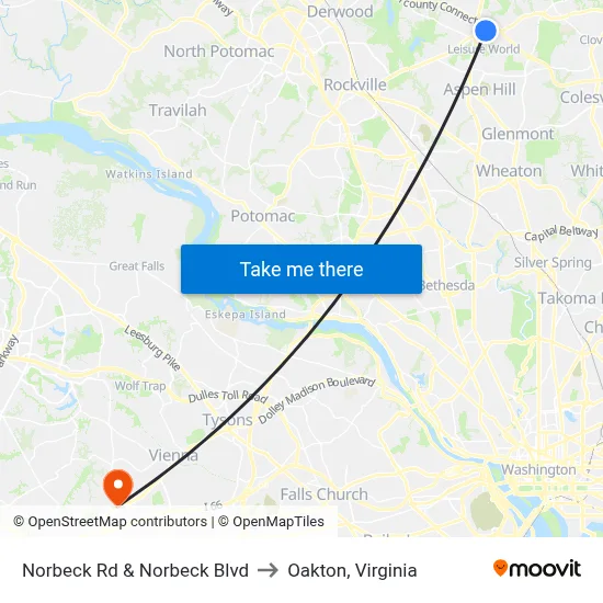 Norbeck Rd & Norbeck Blvd to Oakton, Virginia map