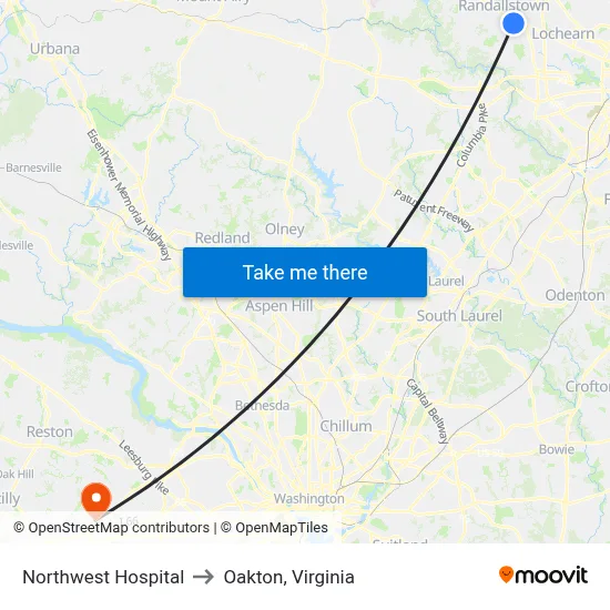 Northwest Hospital to Oakton, Virginia map