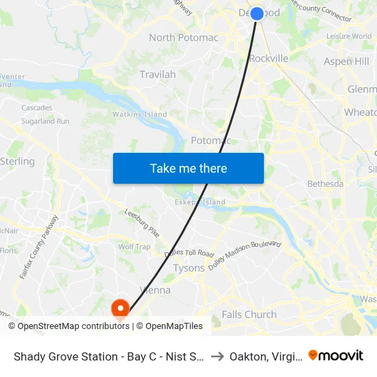 Shady Grove Station - Bay C - Nist Shuttle to Oakton, Virginia map