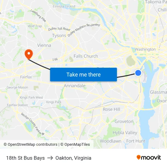 18th St Bus Bays to Oakton, Virginia map
