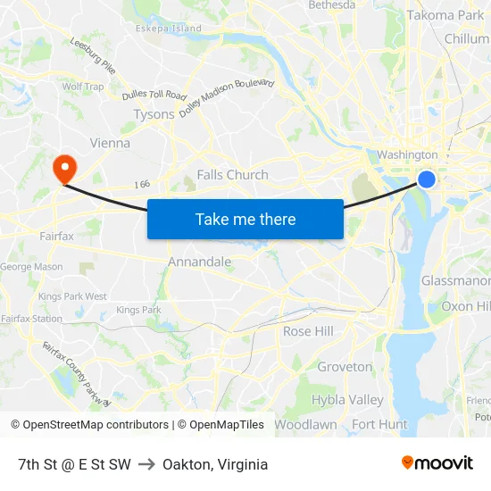 7th St @ E St SW to Oakton, Virginia map
