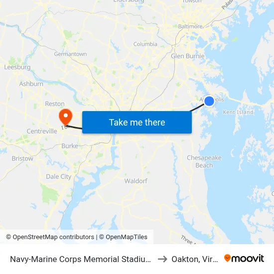 Navy-Marine Corps Memorial Stadium (Stop 3) to Oakton, Virginia map