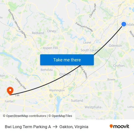 Bwi Long Term Parking A to Oakton, Virginia map