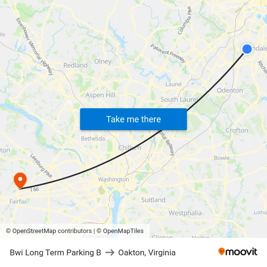 Bwi Long Term Parking B to Oakton, Virginia map