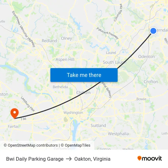 Bwi Daily Parking Garage to Oakton, Virginia map