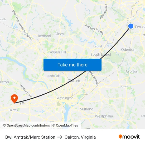 Bwi Amtrak/Marc Station to Oakton, Virginia map
