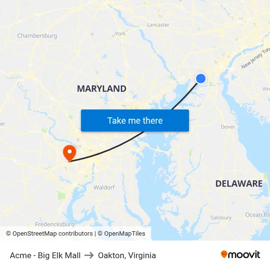 Acme - Big Elk Mall to Oakton, Virginia map