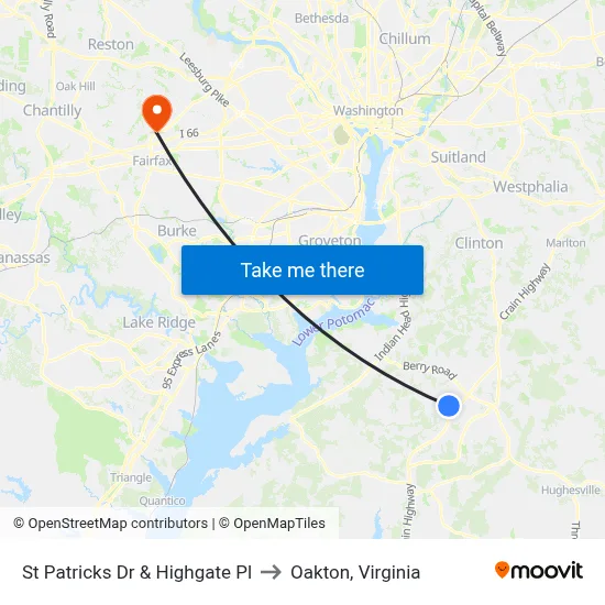 St Patricks Dr & Highgate Pl to Oakton, Virginia map