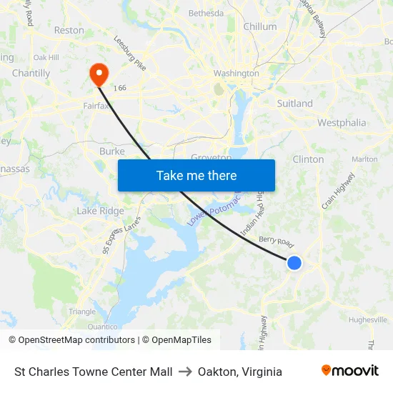 St Charles Towne Center Mall to Oakton, Virginia map
