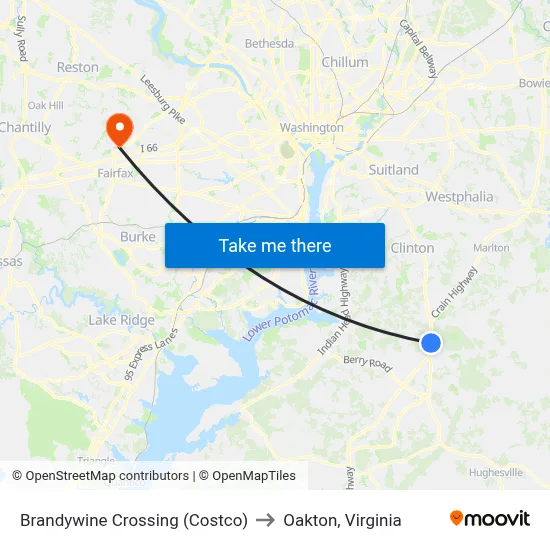 Brandywine Crossing (Costco) to Oakton, Virginia map