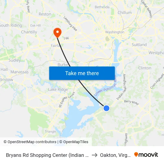 Bryans Rd Shopping Center (Indian Head) to Oakton, Virginia map