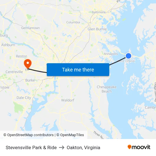 Stevensville Park & Ride to Oakton, Virginia map