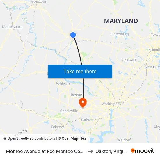 Monroe Avenue at Fcc Monroe Center to Oakton, Virginia map