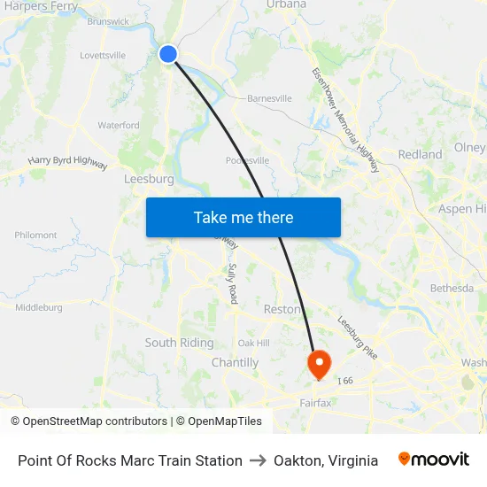 Point Of Rocks Marc Train Station to Oakton, Virginia map