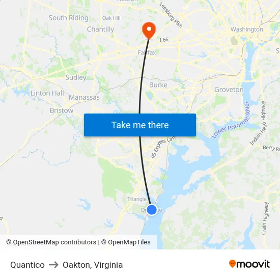 Quantico to Oakton, Virginia map